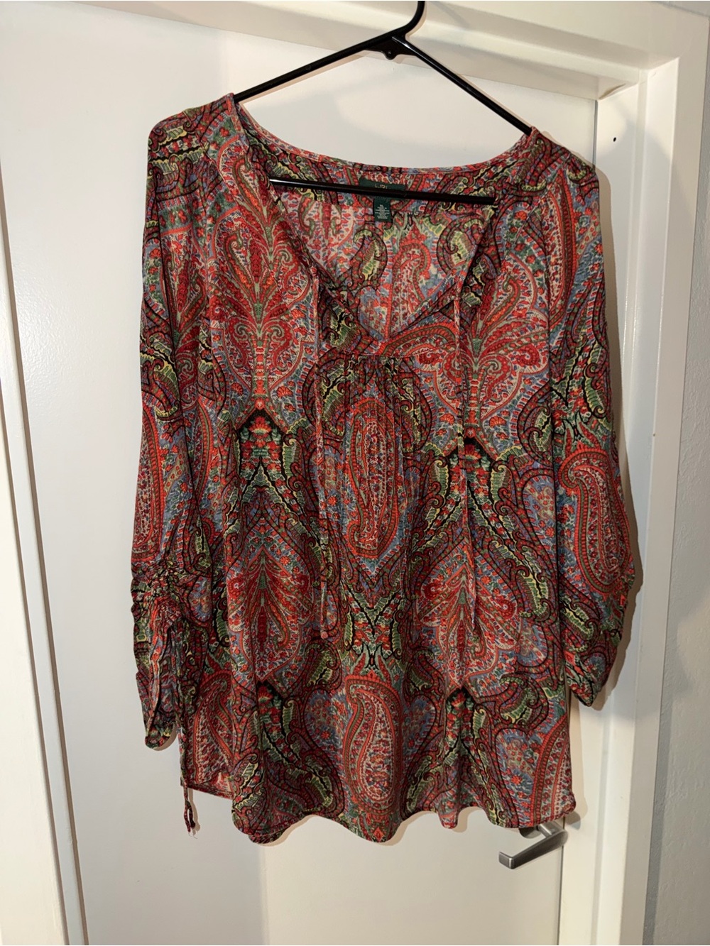 Lauren Ralph Lauren Red Paisley Tie-Front Blouse